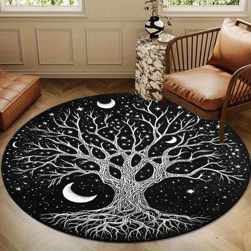 Round Carpet Suitable for Bedroom & Living Room - Soft Non-Slip Small Round with Mysterious Moon Star Tree Print, Bedside Carpet, -Friendly