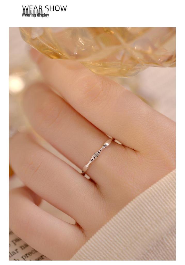 Retro 925 Sterling Silver Fish Open Ring - Aged Finish Index Finger Ring for Women's Versatile Stacking Collection