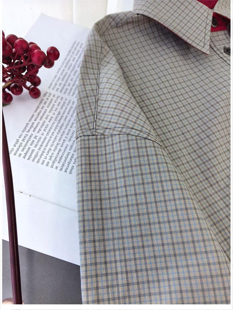 Damen Frühjahr Karoshemd - Kontrastfarben, POLO-Kragen, Mittellang, Übergroße Baumwollsilhouette