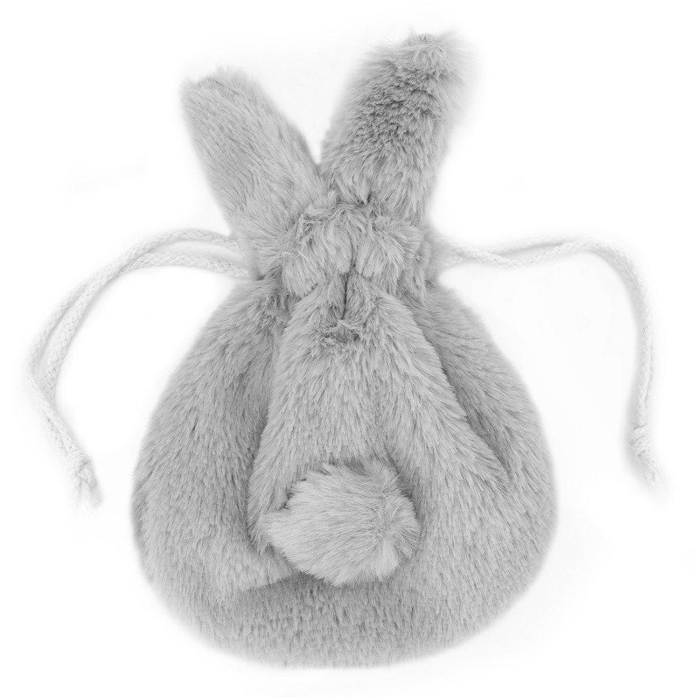 Kingsie Fluffy Rabbit Makeup Drawstring Bag for Cosmetics and Travel Pouch, (Gray)