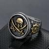 Vintage Herren Piraten Siegelring Doppelklinge Totenkopfring Gold/Silber Farbe Edelstahl Kompass Goth Punk Ring Dropshipping