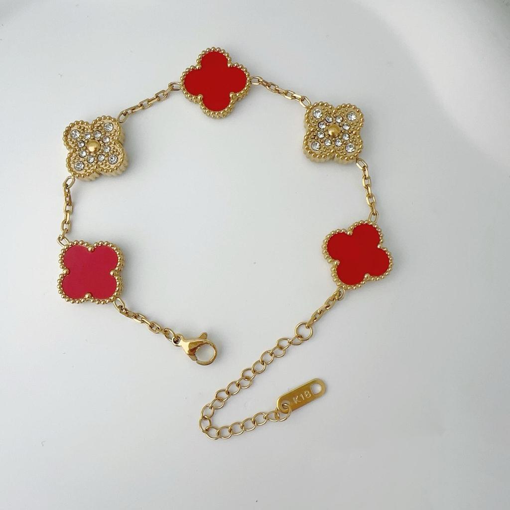 Dwustronna bransoletka z pięcioma kwiatami Bransoletka z czterolistną koniczyną Nie traci koloru Elegancka damska lekka luksusowa bransoletka temperamentu