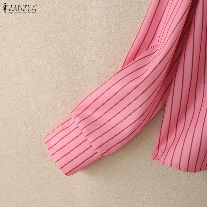 ZANZEA Women Stripe Print Loose Casual Long Sleeve Blouse