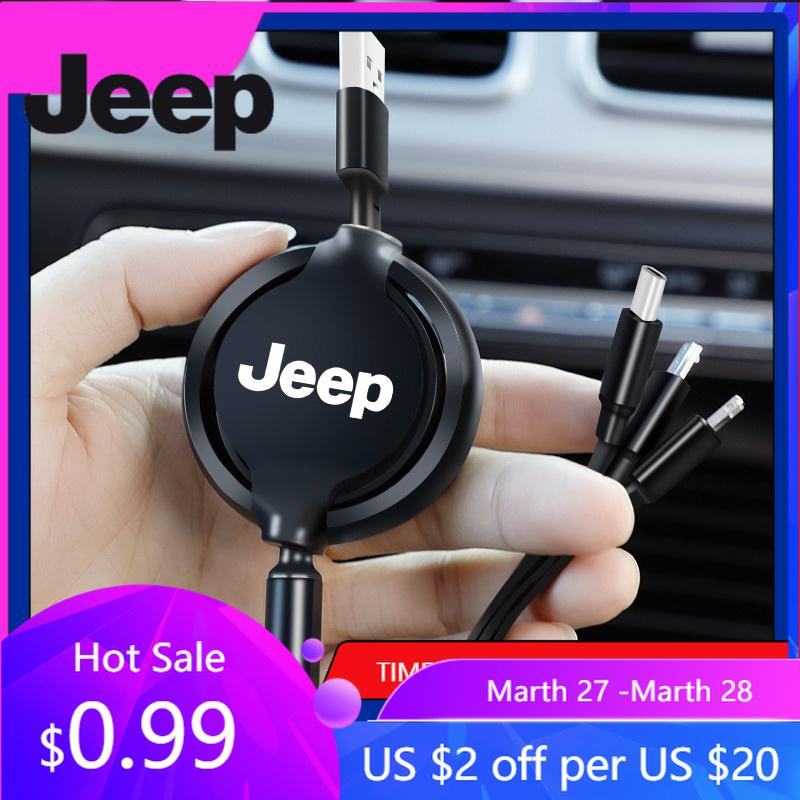 Pour Jeep Câble Rétractable 100W Charge Rapide Pour iPhone USB Type C/Micro Pour Jeep Renegade Wrangler JL JK Gladiator Cherokee C