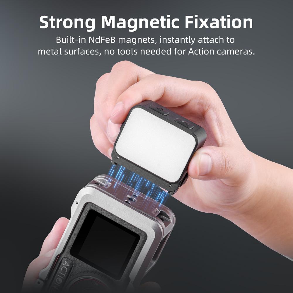 Flymile Magnetic Mini Light for DJI Osmo Pocket 3/Action 4/5 Pro IPX4 Water Resistance Brightness 4 Levels Live Vlogging 600mAh