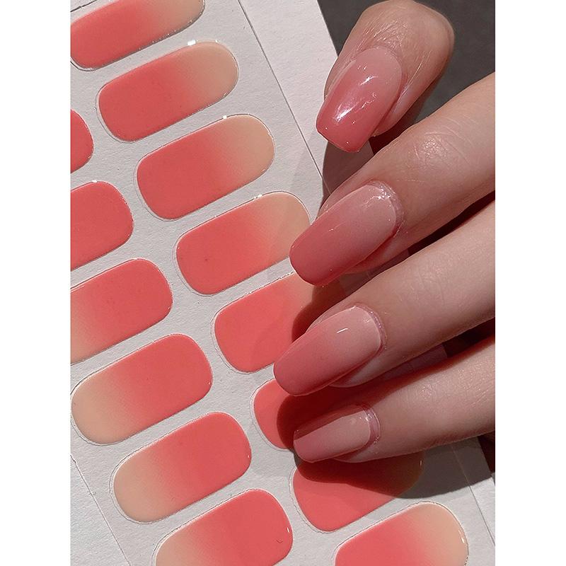 Gradient Color Nail Stickers Simple Waterproof Nail Sticker Semi-Cured Gel Nail Stickers Full Cover Self-Adhesive Manicure Patch