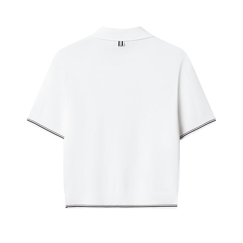 FILA HERITAGE Fashion Minimalist Classic Retro Elegant Versatile Comfortable Woven Short Sleeve Knit Top Women Cloud White F11W628412FWT