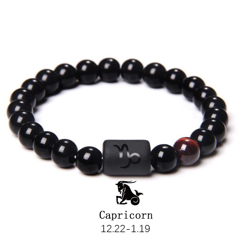 Fashion Jewelry Charm Unisex Black Stone Beads 12 Zodiac Signs Constelation Couple Bracelet