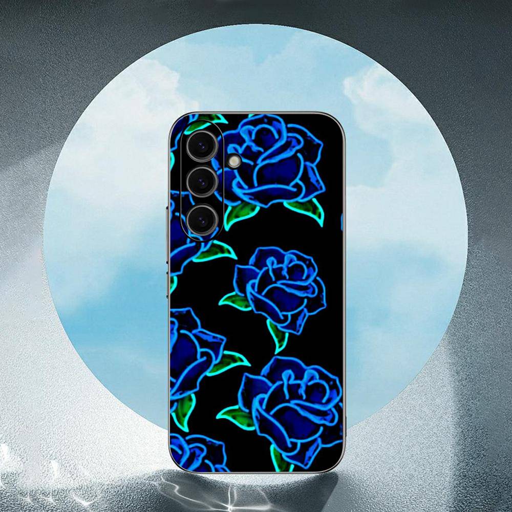 Blaue Rose Kunst Für Samsung Galaxy S23 S24 S25 Ultra S22 Plus S21 Schwarzes Weiches Case Wasserdichtes Weiches Case