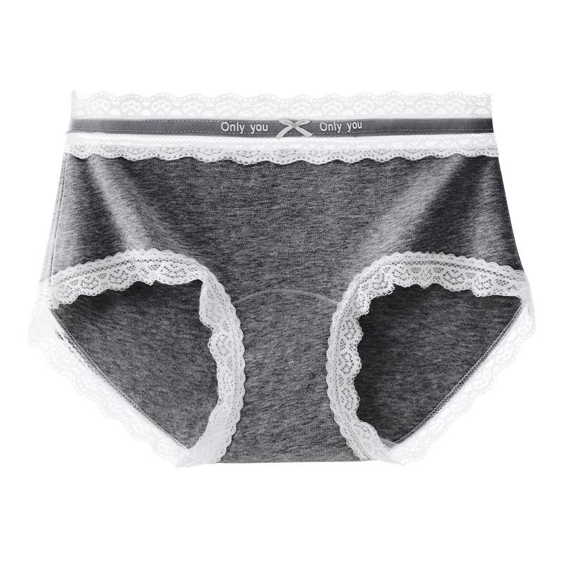 Women s Antibacterial Mid-Waist Pure Cotton Underwear with Lace Trim XXL