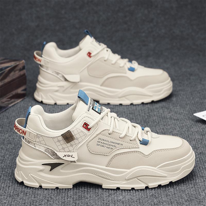 Herrenschuhe Frühling vielseitig lässig Werkzeugschuhe Arbeit Lederoberfläche wasserdicht rutschfest Sport erhöhend kleine weiße Trendschuhe