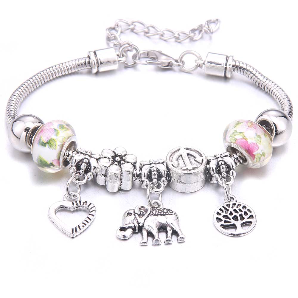 New Charm Bracelet & Bangles Jewelry White Butterfly Crown Beads Bracelets Brands Bracelets Fit Women Girl Friendship Gift