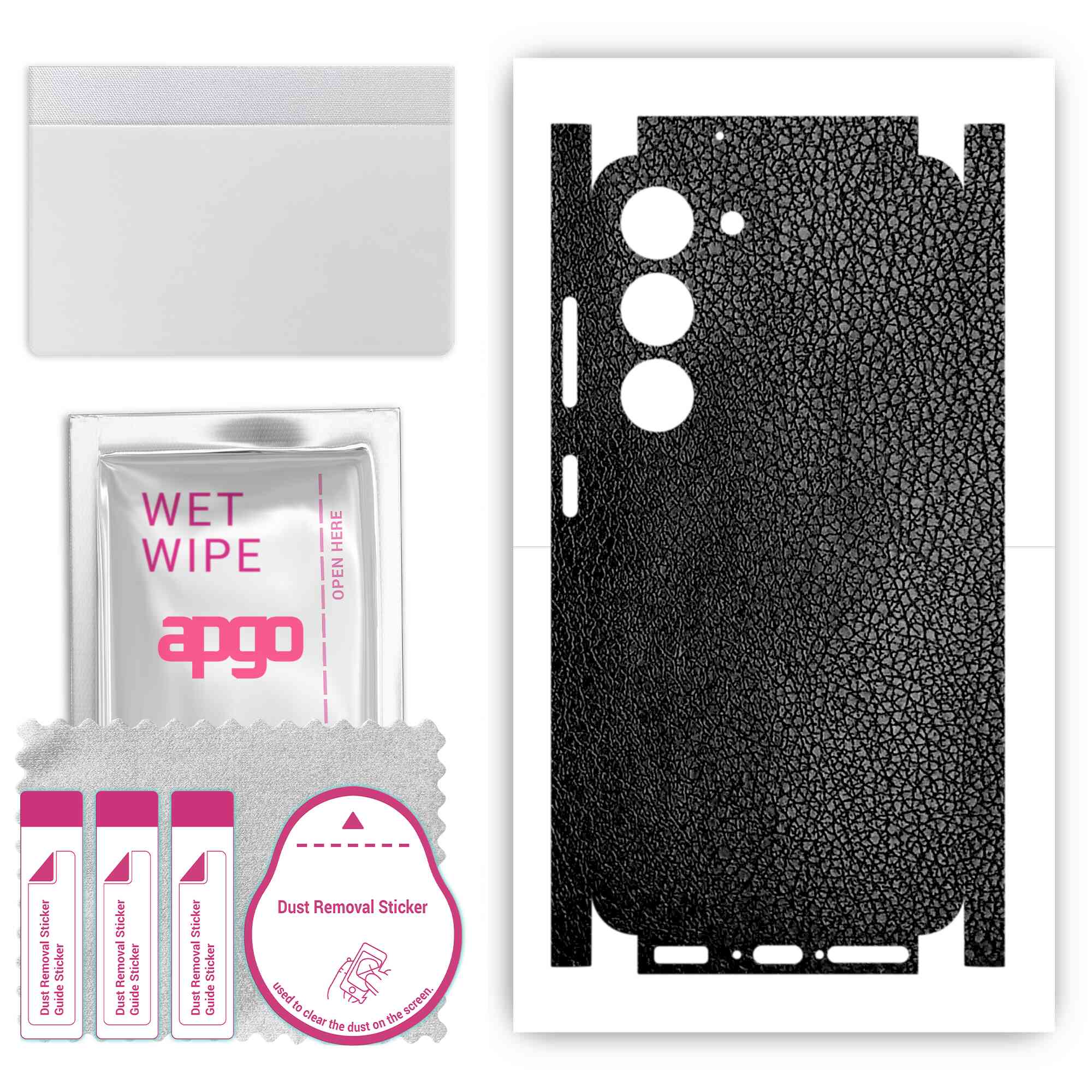 

Apgo Protective Skin Sticker for the back+sides compatible with Samsung Galaxy S23, Full Wrap Film, Foil, Vinyl - Pattern Black Leather