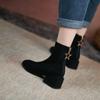 Autumn and winter suede fashion boots women's medium heel rear zipper large size women's boots round head square heel new rubber sole low boots