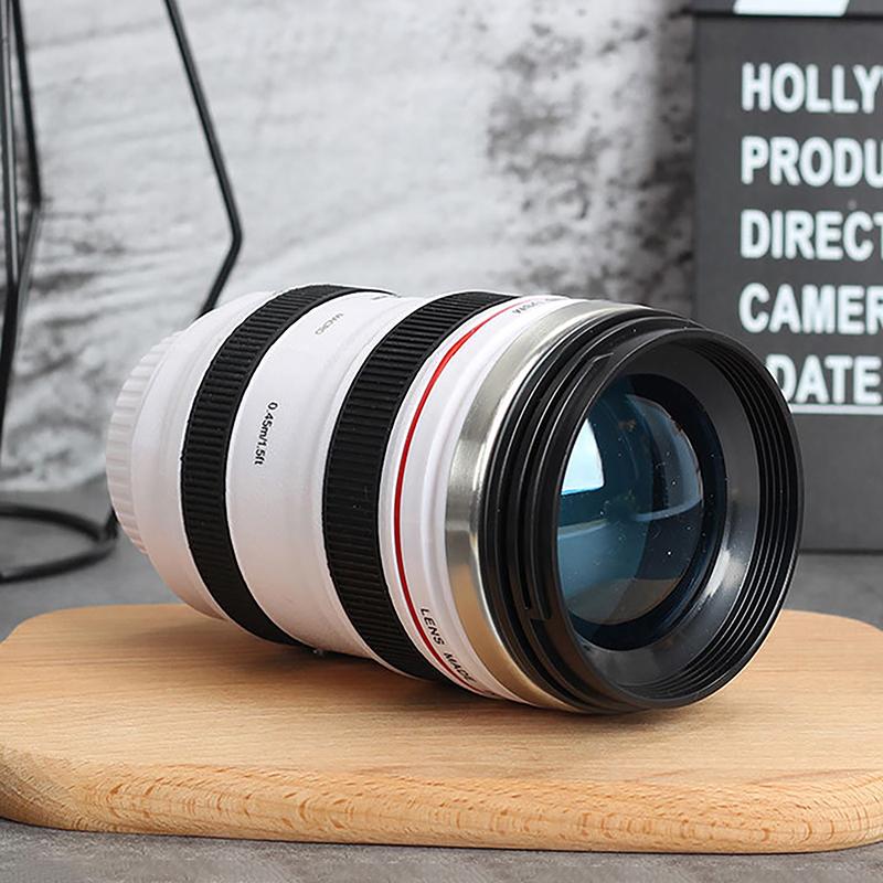Camera Lens Coffee Mug With Lid Stainless Steel Slr Camera Lens Water Cup Ef24-105Mm Black White Mug Creative Gift Drinkware