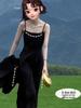 Women's Black Padded Bust Sling Dress, Slimming A-line Summer Resort Skirt
