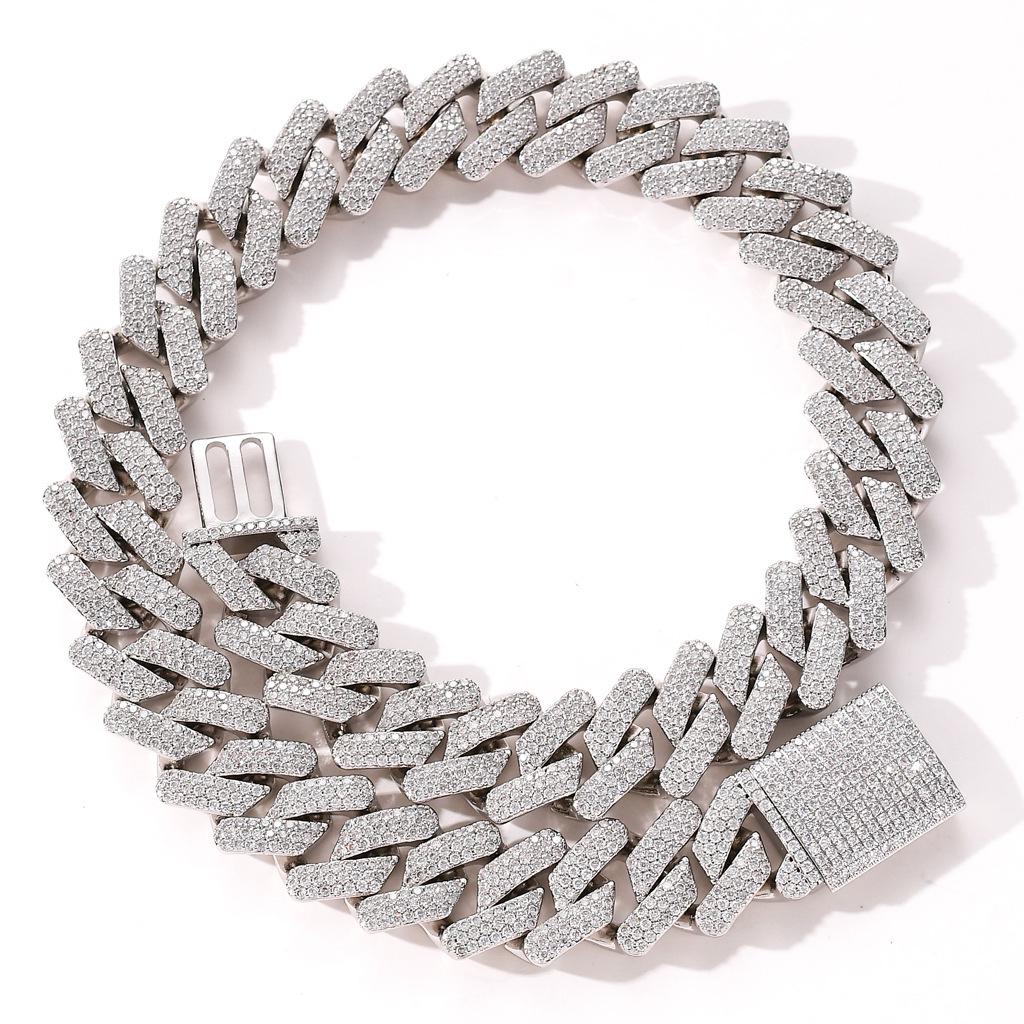 European-American Bestseller: 20mm Three-Row Zircon Cuban Chain, Real Gold Plated, Full Diamond Hip Hop Necklace