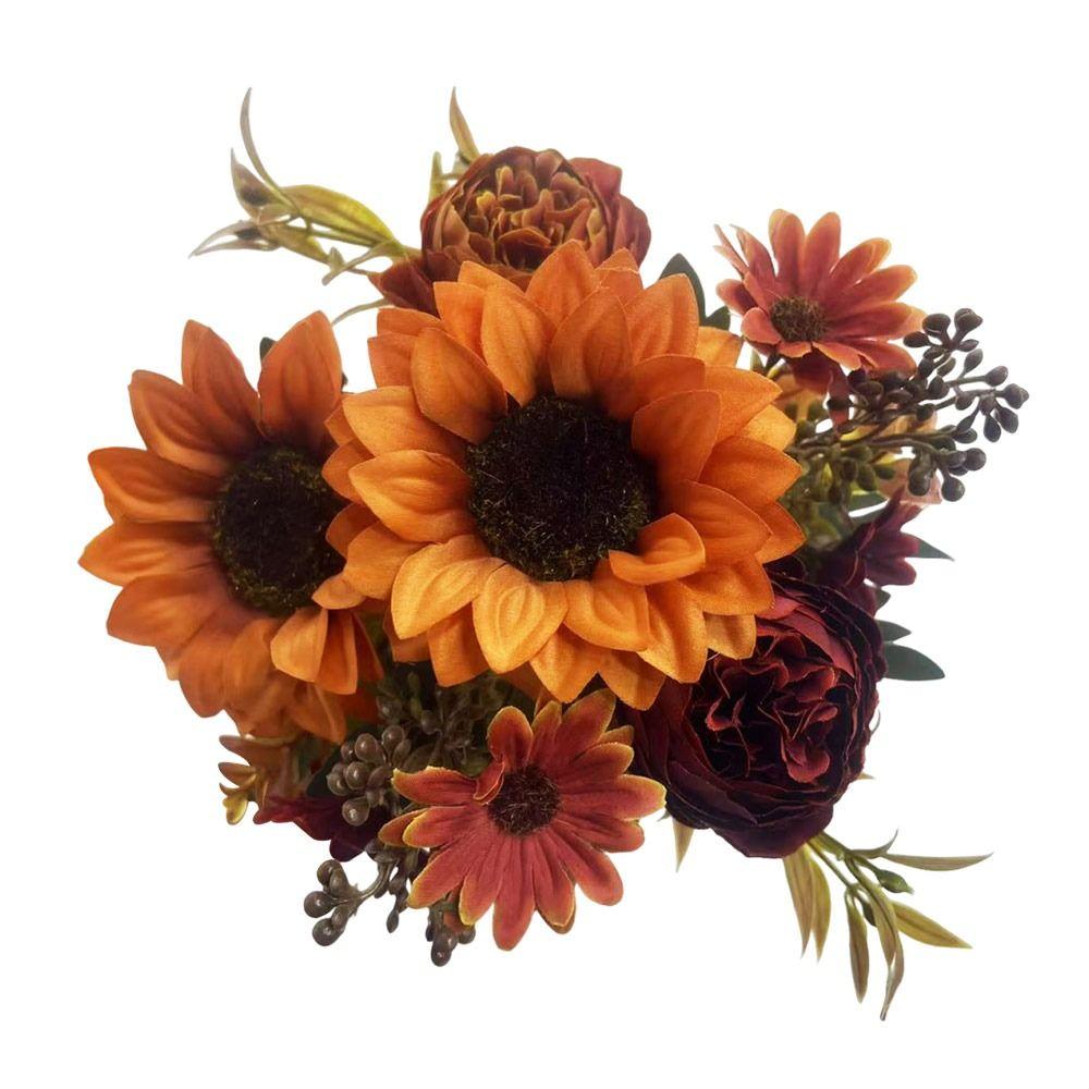 Multicolor Sunflower Artificial Flower Green Leaves DIY Simulation Sunflower Desktop Ornament Photo Props