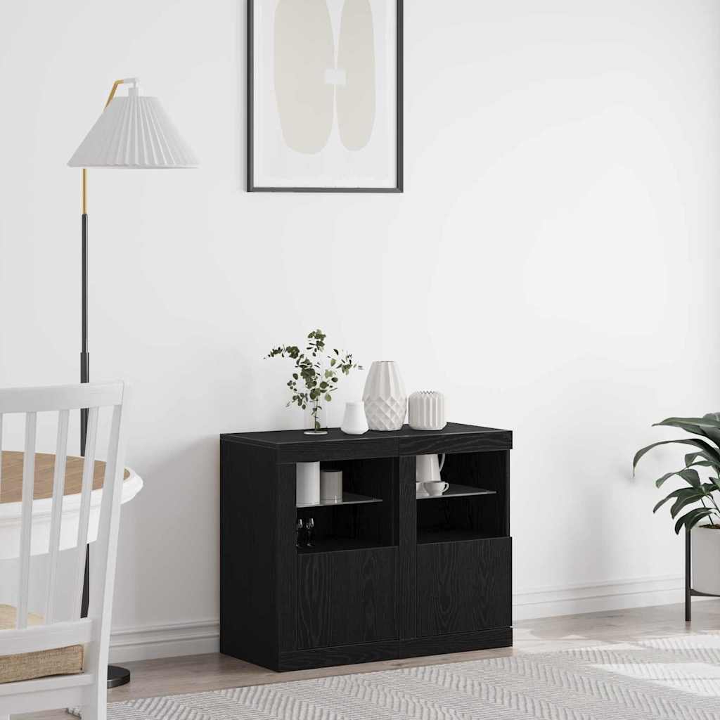 LED Sideboard 2 Pcs Black Oak Effect 41 X 37 X 67 Cm