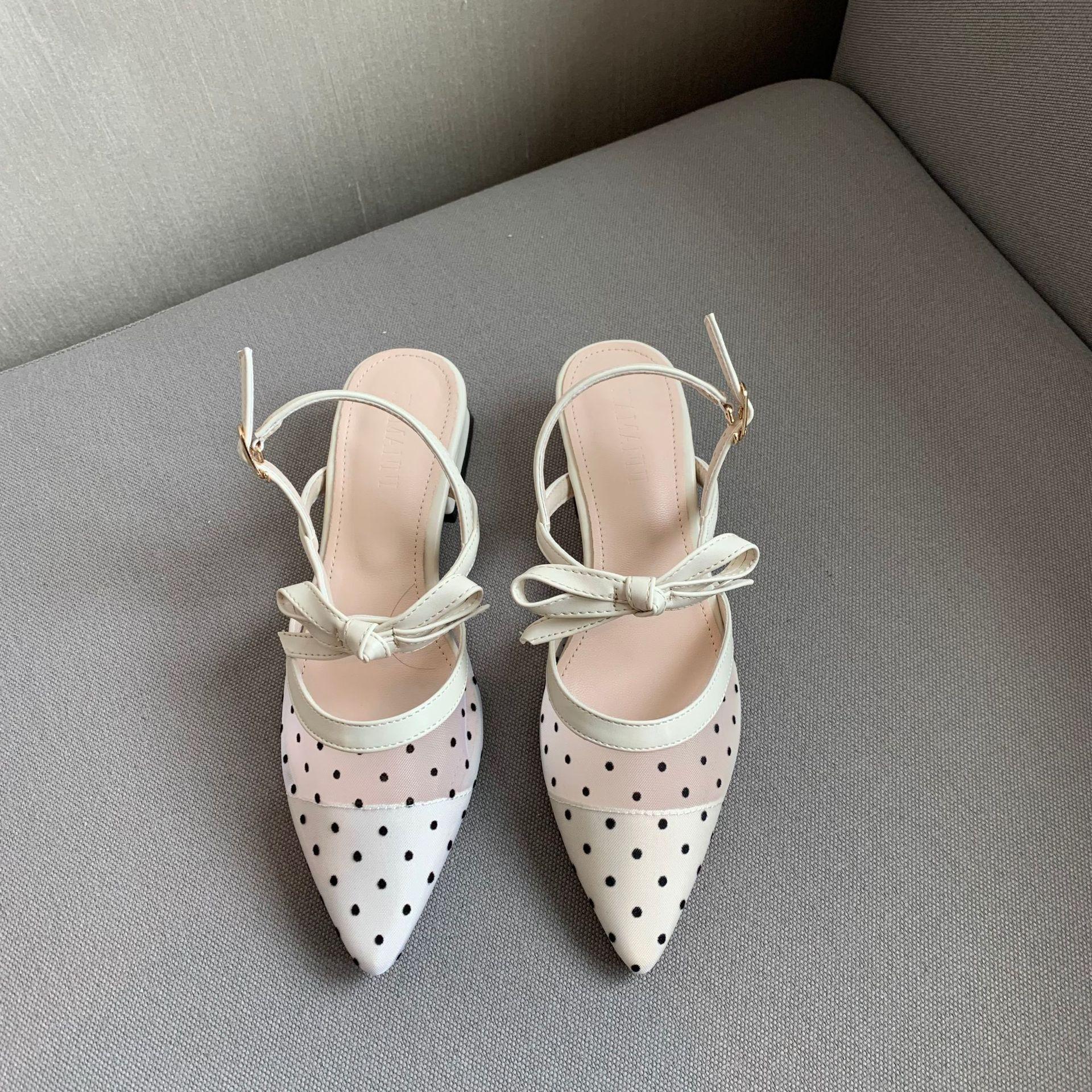 Классические женские туфли класса люкс сандалии в горошек с открытой пяткой женские — фото 11