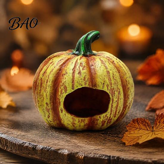 Terrarium Pumpkin Decor Aquarium Hideout, Halloween Fish Tank Decoration, Resin Jack-O-Lantern Decorations Hide Cave for Betta Shrimp Shelter