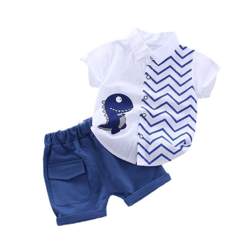 Children's Summer Cartoon Dinosaur Two-Piece Set: Short Sleeve Shirt and Shorts