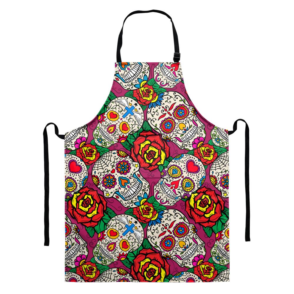 Küche Kochen Backschürze Cartoon-Skelett-Druck Küchenschürze Ärmellose Schürze Herren- und Damen-Haushaltsreinigungswerkzeuge