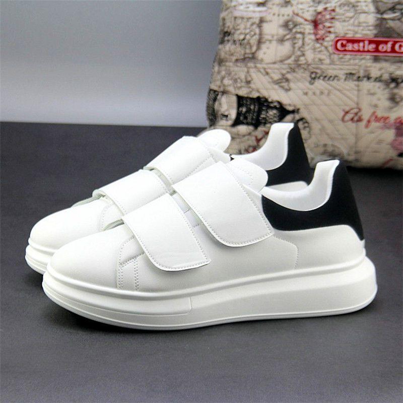 Fashion Mens Casual White Shoes Genuine Leather Flats Shoe Street Style Women's Stylish Platform Sneakers Hook Loop Designer Footwear