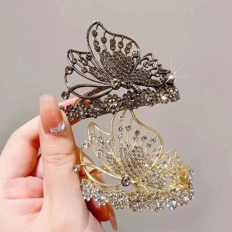 1PC Zinc Alloy Rhinestone Butterfly Twist Clip, High-end Light Luxury Word Clip, Elegant and Exquisite Headwear, Hair Accessorie