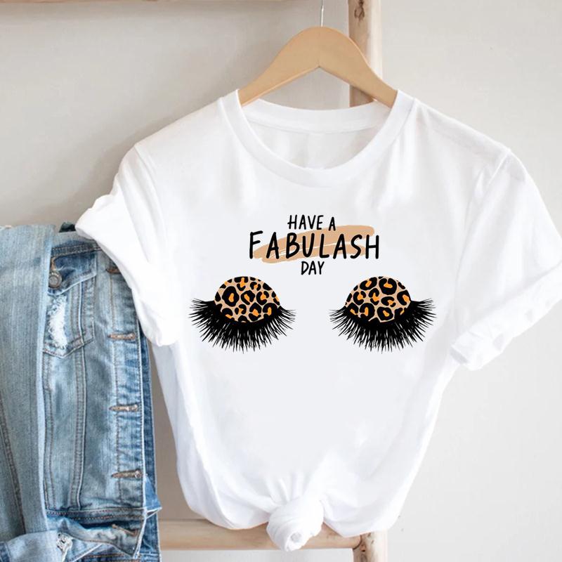 (European size)Eyelashes Women Summer Crown Eye Lashes Printing Fashion T-shirt Short Sleeve Lady Print Tee Top Female Clothing Casual Graphic T-shirt