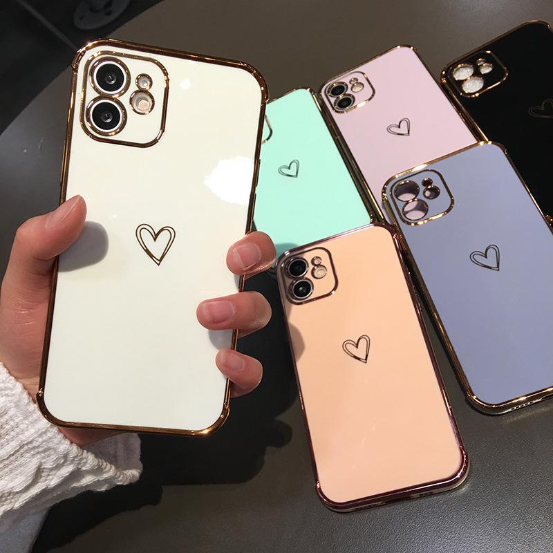 Applicable to iPhone17 mobile phone Apple 16promax electroplating love iPhone15/XS/XR straight edge protective case