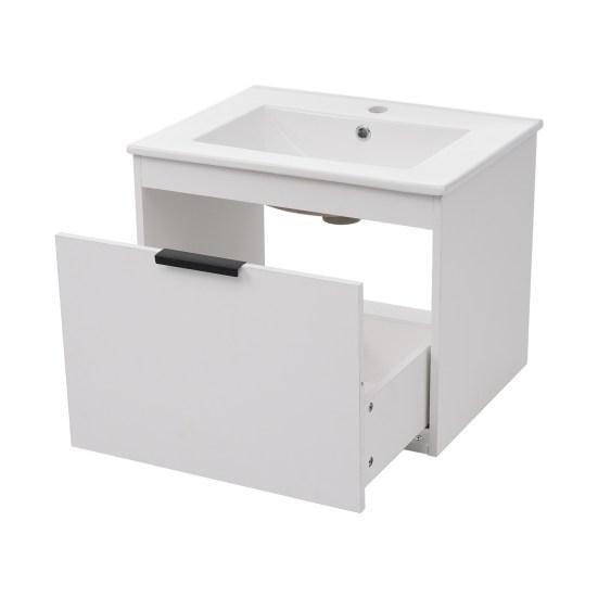 Bathroom Sink Cabinet Ceramic Washbasin Mirror Cabinet Modern White Heavy Duty Easy Assembly Lavatory Wall Mount Basin Vanity Cabinet