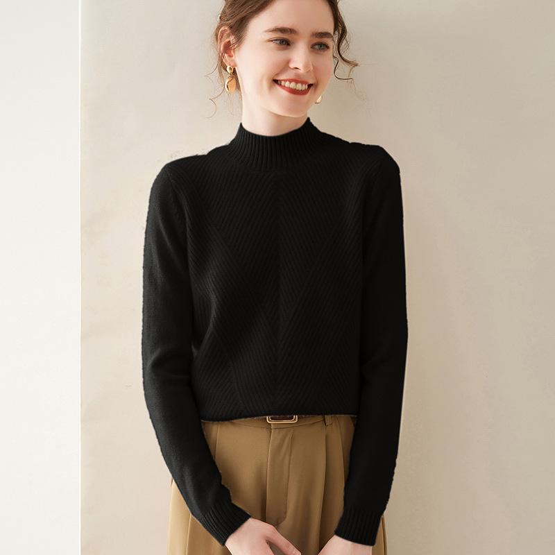 Women's High Neck Cashmere Knit Sweater - Thickened Loose Fit Pullover for Autumn/Winter