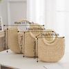 Large Capacity Straw Woven Handbag Half-Moon Shape Simple Shopping Bag  Female