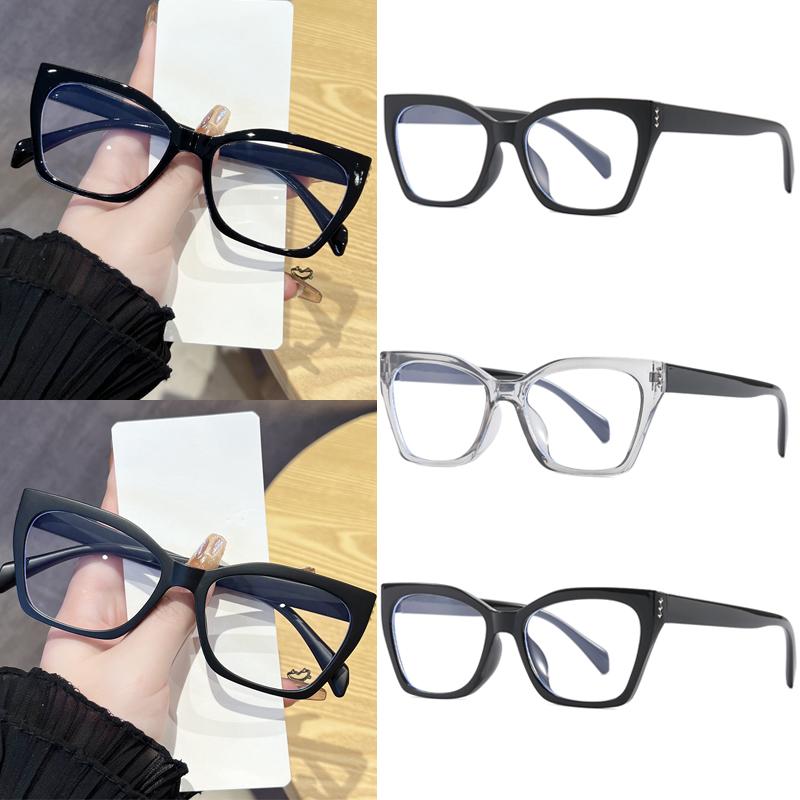 

3pcs Sets Square Fashion Cat Eye Glasses Frame Women Men New Oversized Brand Eyeglasses Anti Blue Light Flat Mirror Unisex