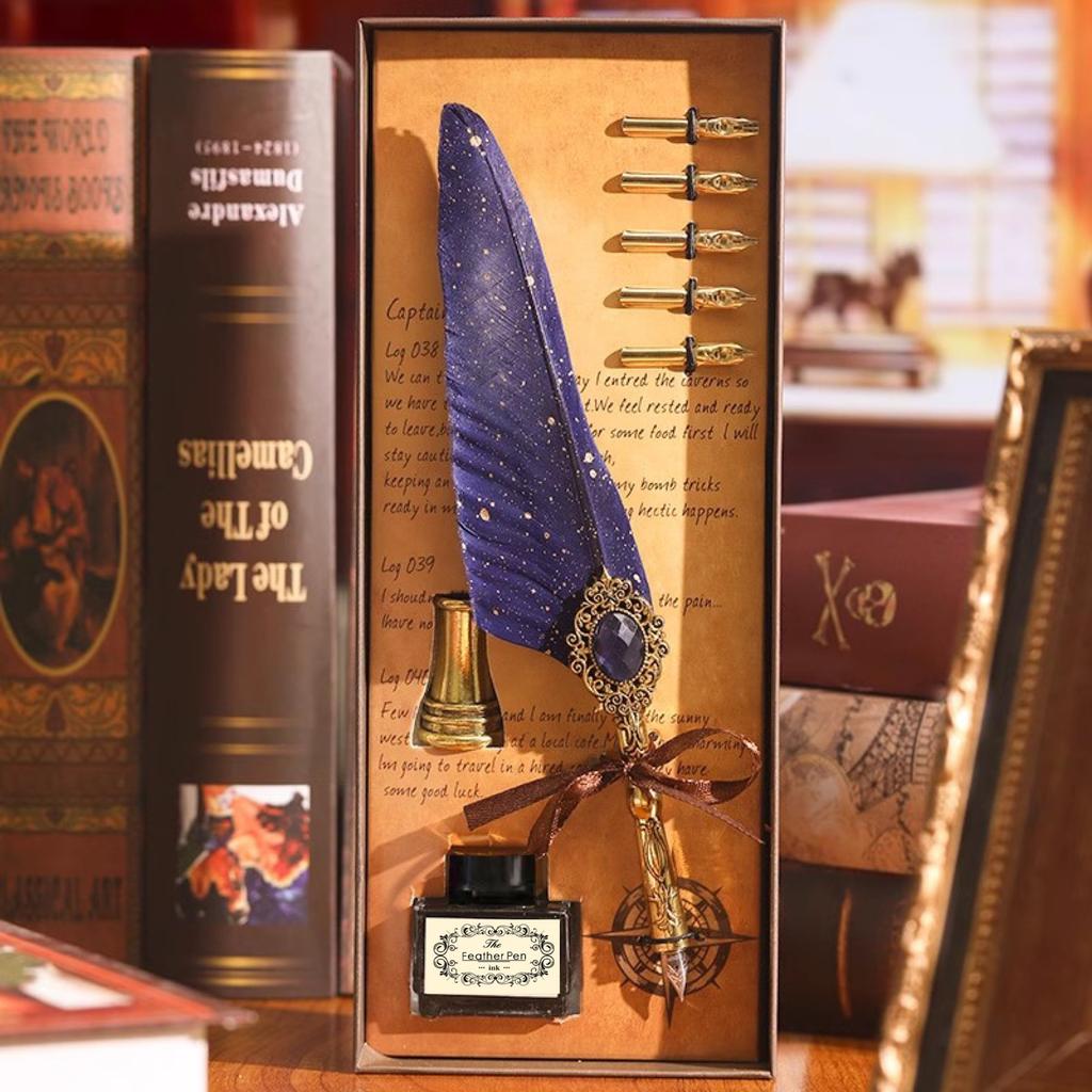 1SET Magic Gem Feather Pen Harry Potter European Vintage Fire Lacquer Seal Dip Pen Pen Gift Box Birthday Gift