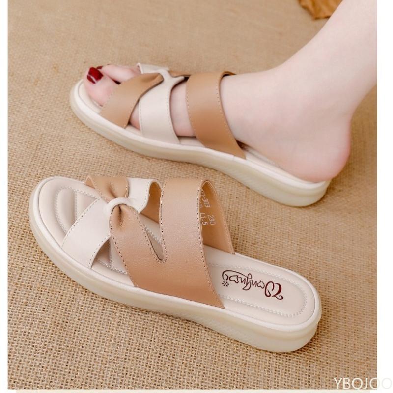 

Fashion 2025 new Summer Outdoor Wear Soft Bottom Non slip One Word Slippers Elegant minimalist women sandals Fashion versatile flats 35 коричневый