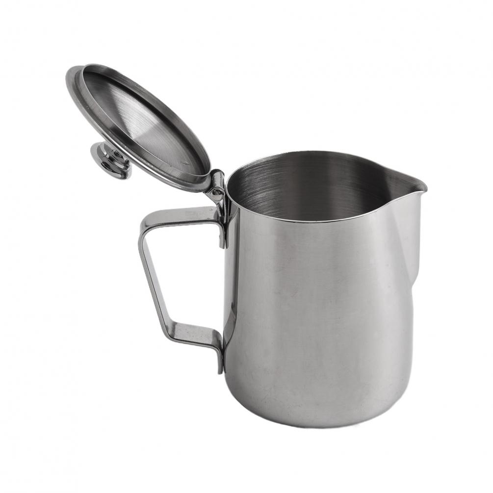 Thick and Comfortable Handle Stainless Steel Milk Frothing Pitcher with Lid