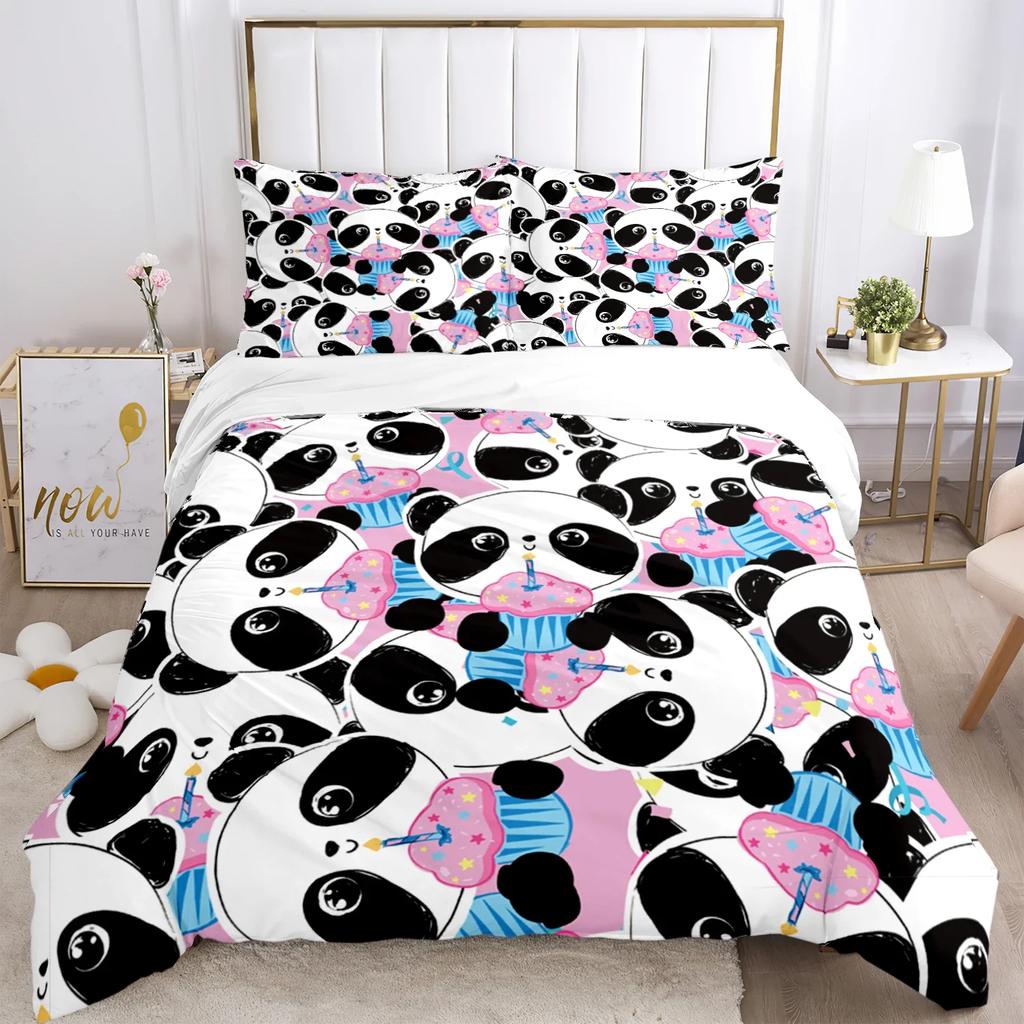 Cute Panda HD Print Polyester Bedding Set,Kids or Adults for Beds Quilt Cover Pillowcase Bedding Set,girl King Size Bedding Set