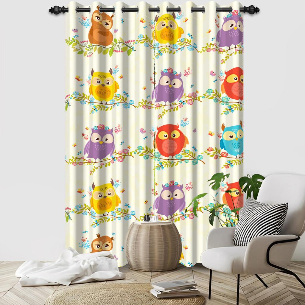 Cartoon Pattern Blackout Curtains 2Pcs Educational Fun Design For Children'S Room Living Room Bedroom Window Decor Grommet Top