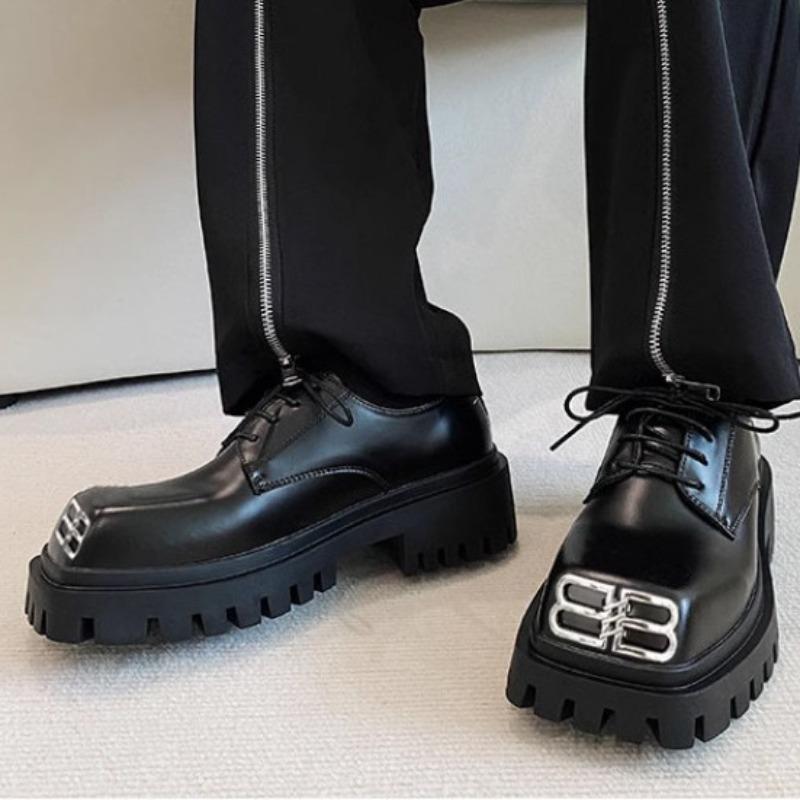 Modeschuhe für Herren Große Zehenpartie Quadratisch Lässige Lederschuhe Herrenmode High-End Dicksohlige Pendler Derby Schuhe Zapatos De Hombre