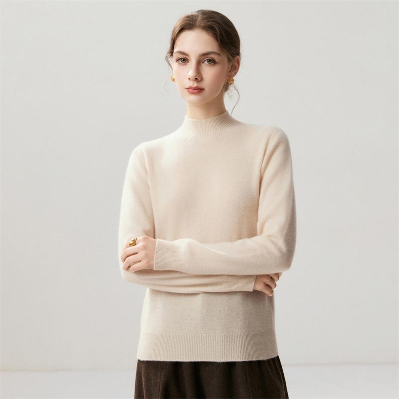 Lekasha Women's Cashmere Goat Wool Twelve-Needle Half-High Collar Sweater - Autumn/Winter Base Layer