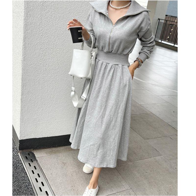 Dress Sweet Gray Elastic High Waist Long Sleeves Sweatshirt