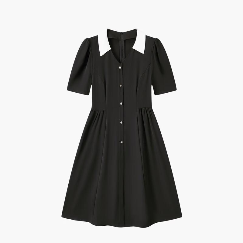 EICHITOO Color Block Lapel Short Sleeve A-Line Dress