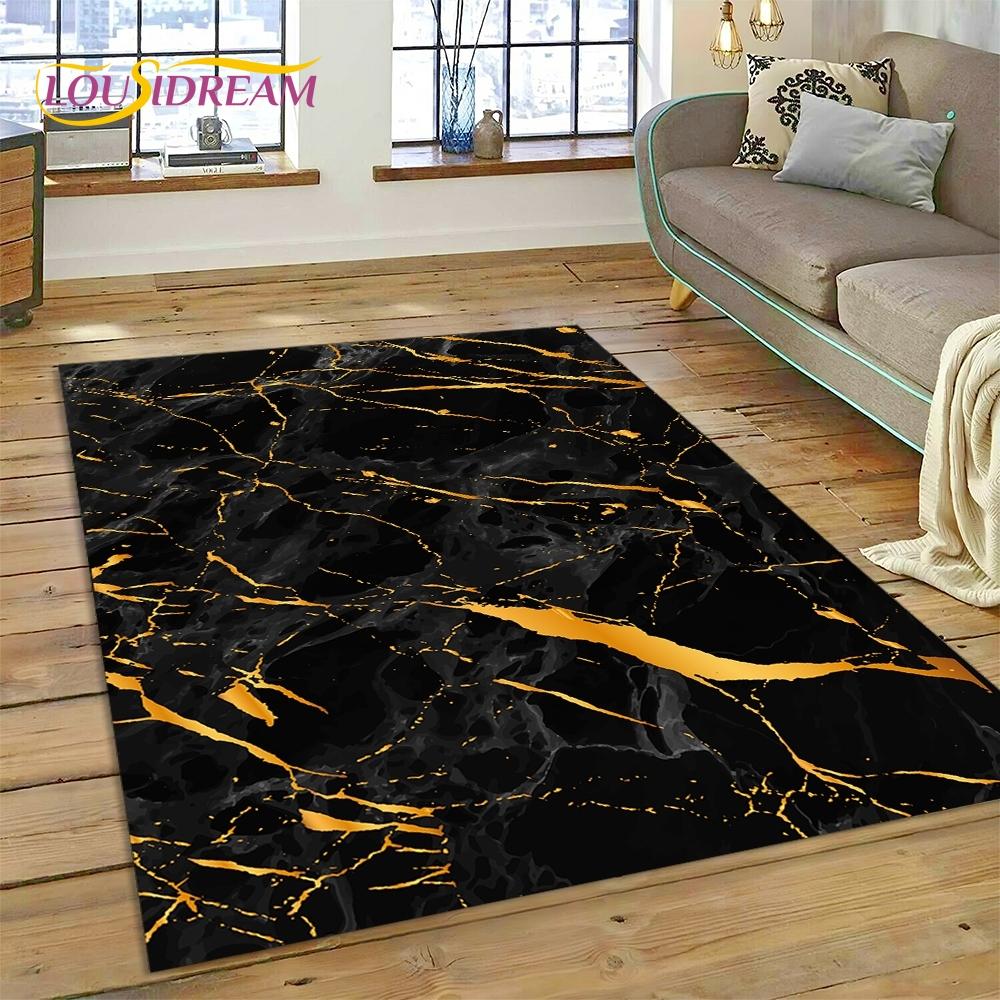 3D Luxurious Marble Colorful Gold Color Carpet Rug for Home Living Room Bedroom Sofa Doormat Decor,Area Rug Non-slip Floor Mat