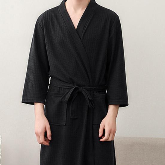 Men Bathrobe Solid Color V Neck Cardigan Water Absorption Oversize Male Pajamas