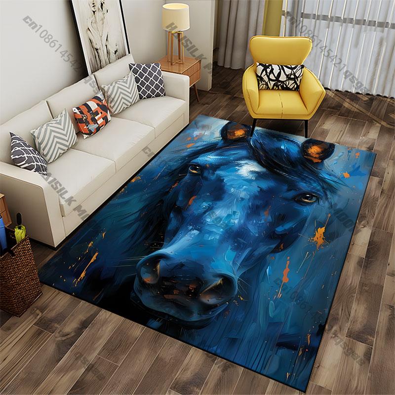 Majestic artistic blue horse carpet Yoga living room room decor children's crawling mat doormat area rug games mat