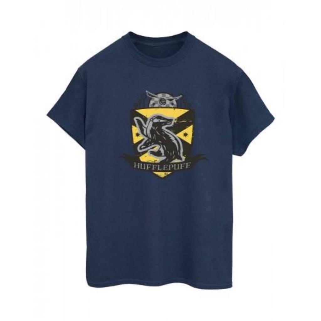 HARRY POTTER Womens_Ladies Hufflepuff Chest Badge Cotton Boyfriend T-Shirt