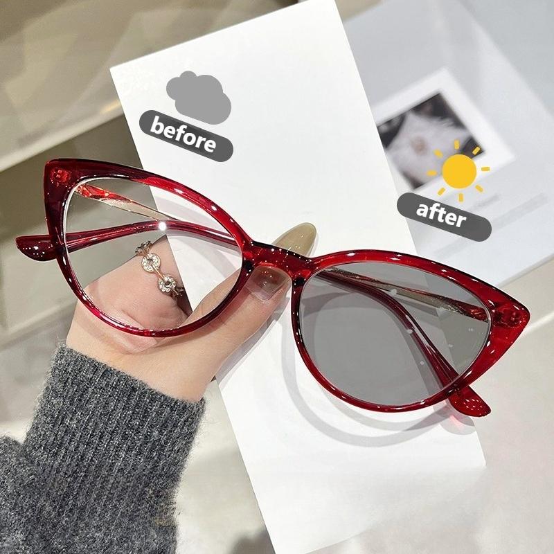 Anti Blue Light Photochromic Myopia Glasses Women Men Stylish Cat Eye Outdoor Color Changing Near Sight Eyeglasses UV Protection