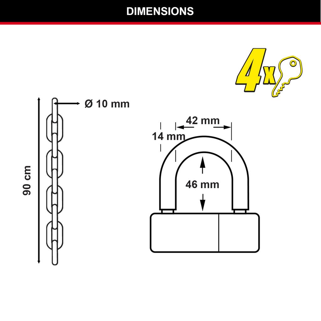 Master Lock Motorbike Chain Lock, Keys, 100cm x 10mm,